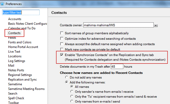 select contacts
